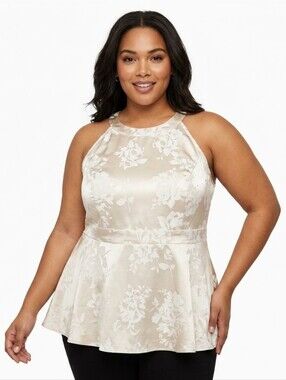 Torrid Champagne Georgette Floral Jacquard Halter Peplum Top Plus Size 2 / 2X